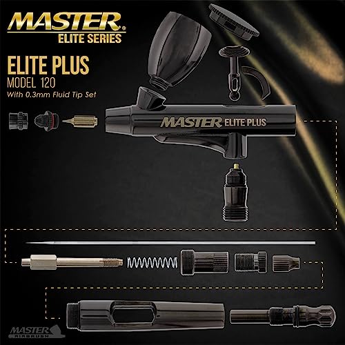 Master Airbrush Master Elite Plus Airbrush Set, Model 120 - Elite Level Spray Performance Dual-Action Gravity Feed Airbrush Kit with Case, 0.3mm Tip, 2 Cups, Filter - Auto-Graphics, Art, Cake, Tattoo, Craft Hobby - Image 3