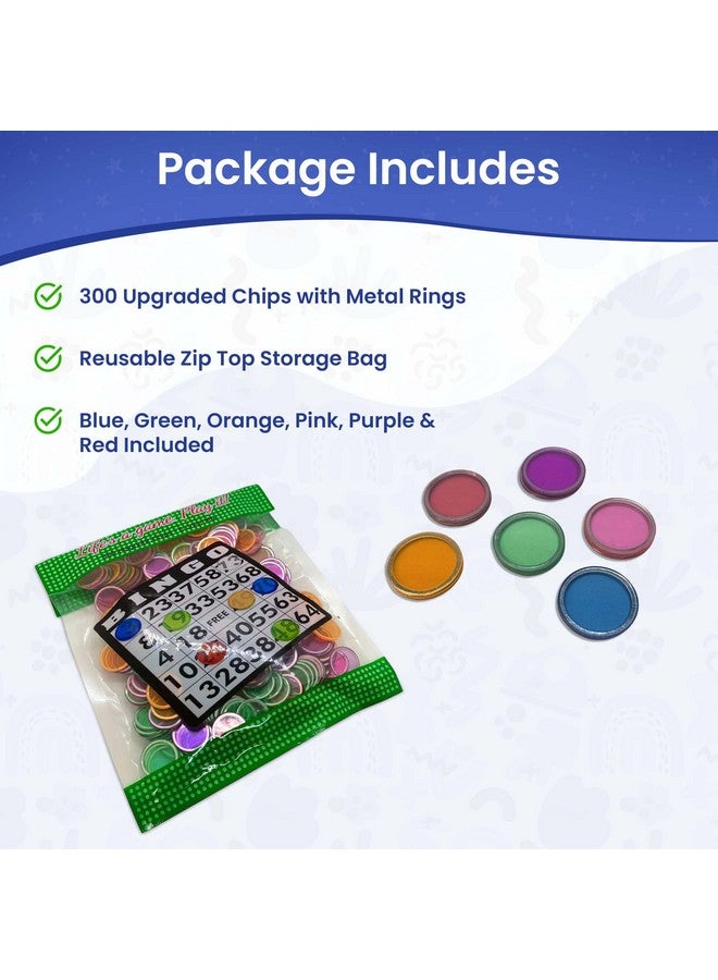 Mr Chips MR CHIPS Magnetic Bingo Chips with Metal Ring 3/4 Inch 300 Upgraded Pieces Assorted Transparent - Available in 7 Colors A Reusable Storage Bag - Image 2