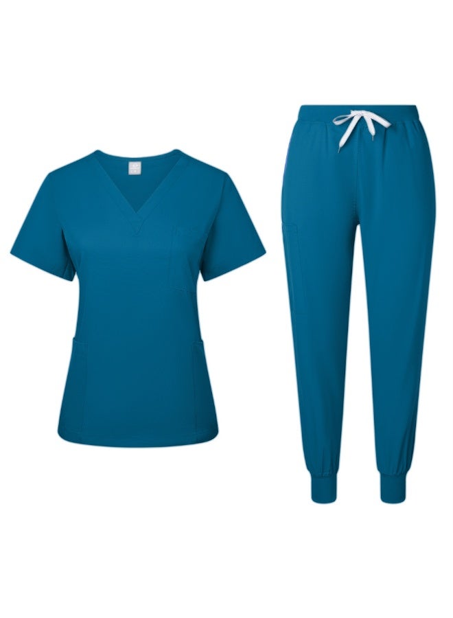 Loquat Womens Medical Scrubs Set Medical Uniform Set Azure Blue - Image 1