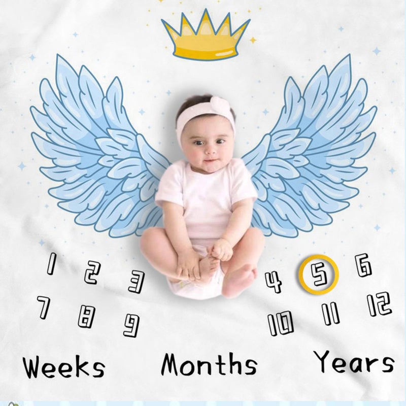 Baby Milestone Blanket: 1 Premium Polyester Fabric, Cute Crown Wings Pattern - Multi Purpose, Soft Lightweight Washable Blanket for Newborn Baby Photography Props & Monthly Anniversary Photo Shoots - Image 4