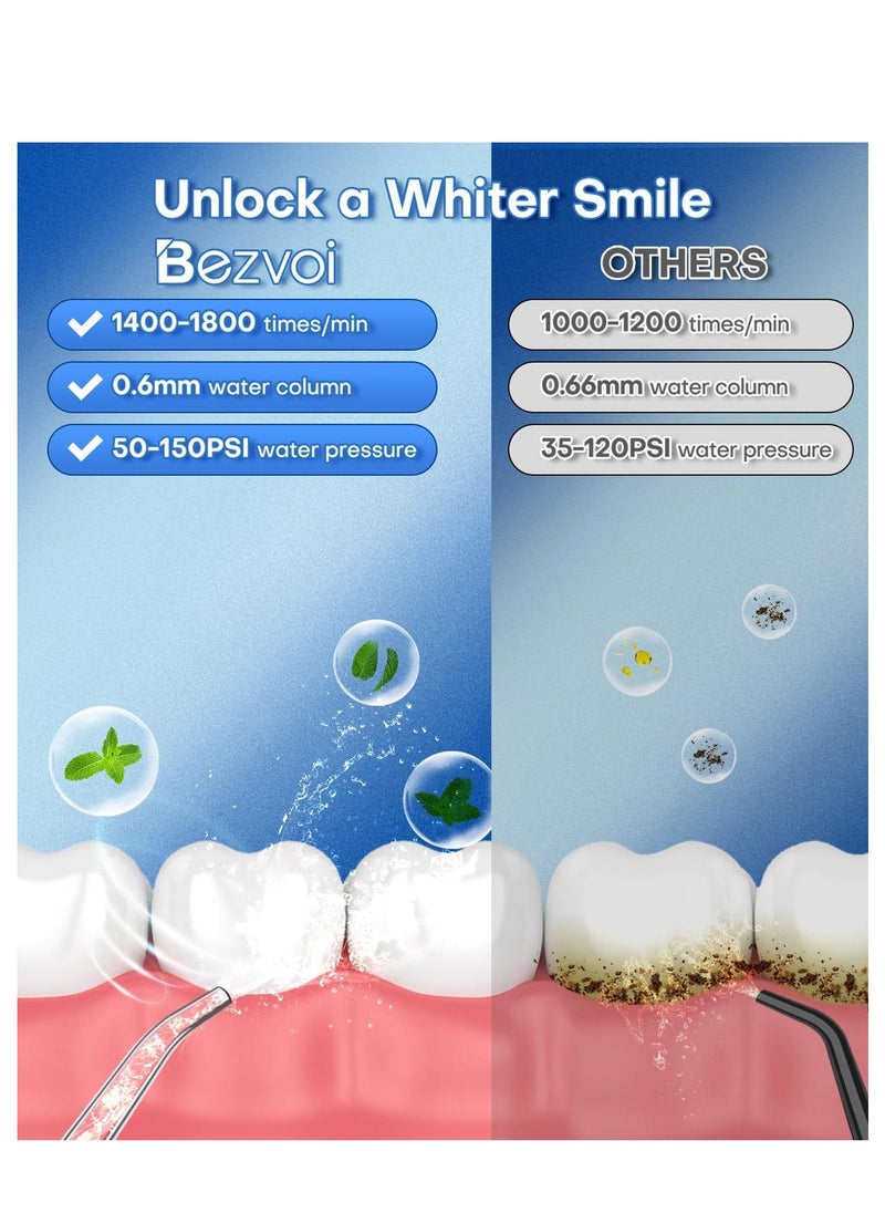 Bezvoi - Water Flosser Teeth Pick: 5 Modes Cordless Water Dental Floss 300ML Portable Rechargeable IPX7 Waterproof Electric Water Flossing Cleaning Picks with 6 Jet Tips Oral Irrigator Cleaner, Black - Image 1