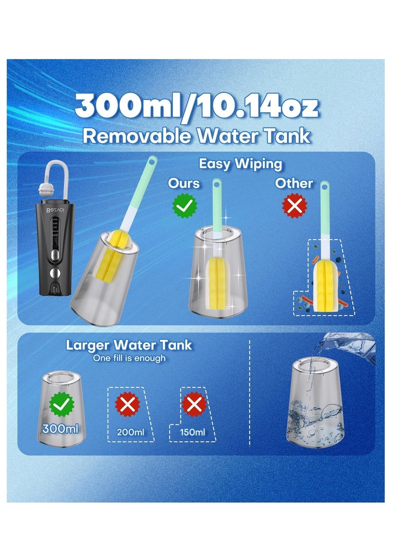 Bezvoi - Water Flosser Teeth Pick: 5 Modes Cordless Water Dental Floss 300ML Portable Rechargeable IPX7 Waterproof Electric Water Flossing Cleaning Picks with 6 Jet Tips Oral Irrigator Cleaner, Black - Image 1
