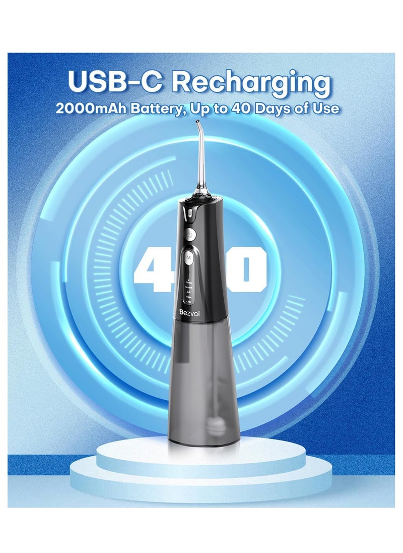 Bezvoi - Water Flosser Teeth Pick: 5 Modes Cordless Water Dental Floss 300ML Portable Rechargeable IPX7 Waterproof Electric Water Flossing Cleaning Picks with 6 Jet Tips Oral Irrigator Cleaner, Black - Image 1