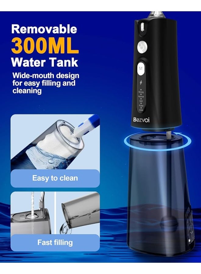Bezvoi Water Flosser Teeth Pick: 5 Modes Cordless Water Dental Floss 300ML Portable Rechargeable IPX7 Waterproof Electric Water Flossing Cleaning Picks with 6 Jet Tips Oral Irrigator Cleaner, Black  - Image 3