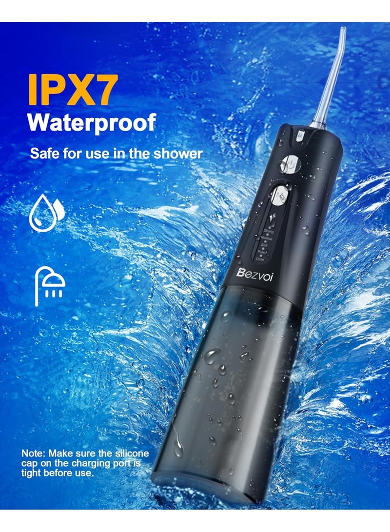 Bezvoi Water Flosser Teeth Pick: 5 Modes Cordless Water Dental Floss 300ML Portable Rechargeable IPX7 Waterproof Electric Water Flossing Cleaning Picks with 6 Jet Tips Oral Irrigator Cleaner, Black  - Image 5