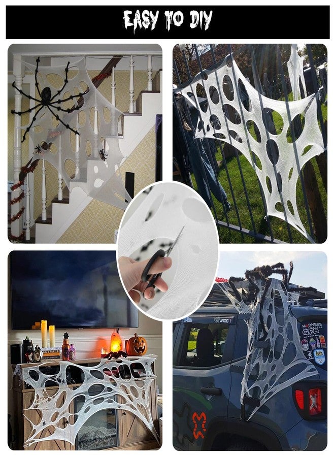 CESOF Giant Beef Netting Spider Web Halloween Decorations, Pre-Cut Spiderwebs Super Stretchy DIY Spider Webbing with Stakes, Gauze Cobwebs for Haunted House Yard Garden Halloween Party Outdoor Decor - Image 4