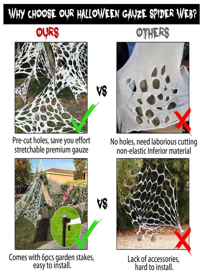 CESOF Giant Beef Netting Spider Web Halloween Decorations, Pre-Cut Spiderwebs Super Stretchy DIY Spider Webbing with Stakes, Gauze Cobwebs for Haunted House Yard Garden Halloween Party Outdoor Decor - Image 3