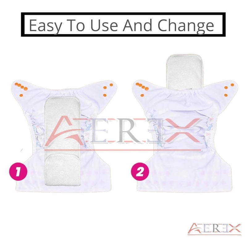 AEREX Premium Reusable Baby Cloth Diapers For 0 to 3 Years With White Insert Pads | Leak Proof Washable Diapers For New Born Babies | Adjustable Pocket Cloth Diaper Nappies (Multicolor, Pack of 6) - Image 5