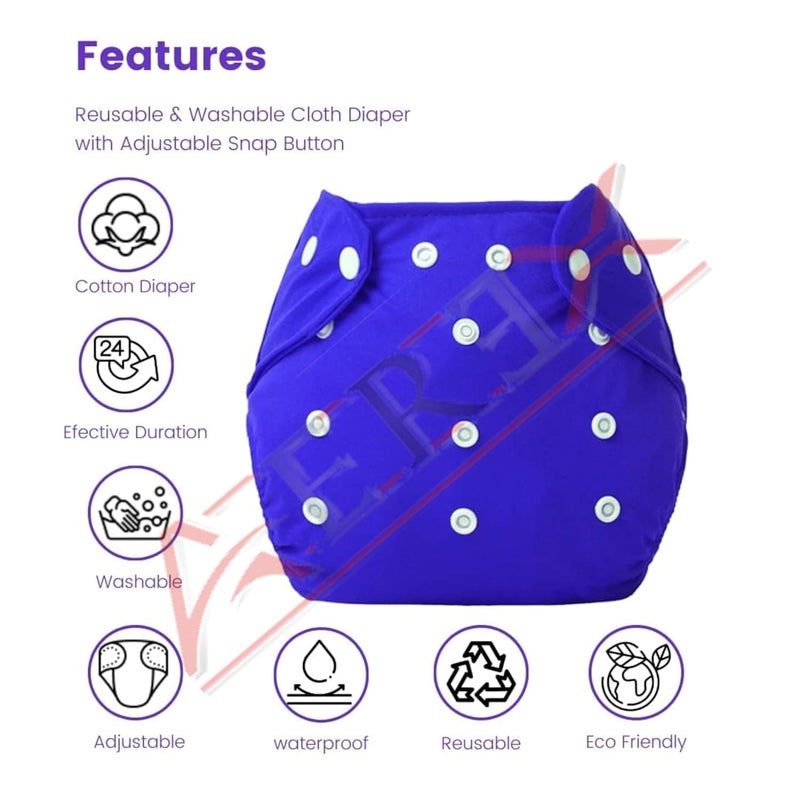 AEREX Premium Reusable Baby Cloth Diapers For 0 to 3 Years With White Insert Pads | Leak Proof Washable Diapers For New Born Babies | Adjustable Pocket Cloth Diaper Nappies (Multicolor, Pack of 6) - Image 3