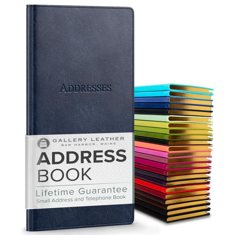 Gallery Leather Small Address Book With Alphabetical Tabs Up To 403 Records  Leather Notebook Hardcover  Telephone And Address Books - 6X3.25""  Pocket Address  Acadia Navy - Image 1
