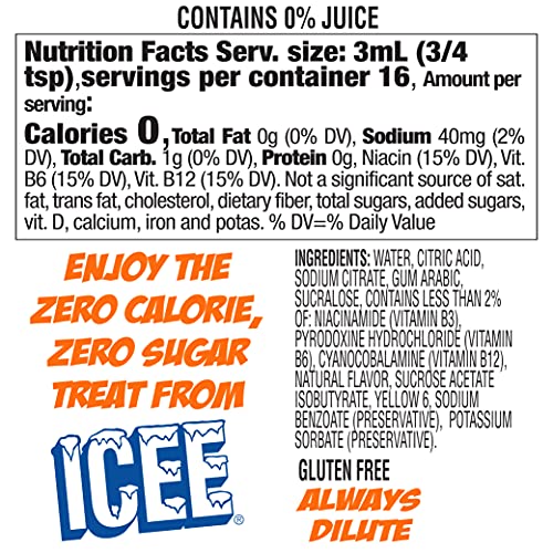 ICEE Zero Calorie Cherry, Blue Raspberry, Orange and Mango Liquid Water Enhancer Drink Mix, Natural Flavor Drops, Sugar Free, 1.62 Fl Oz Concentrate (48 ml) - 4 Ultimate Variety Pack - Image 5