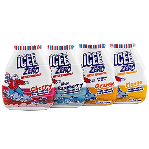 ICEE Zero Calorie Cherry, Blue Raspberry, Orange and Mango Liquid Water Enhancer Drink Mix, Natural Flavor Drops, Sugar Free, 1.62 Fl Oz Concentrate (48 ml) - 4 Ultimate Variety Pack - Image 1