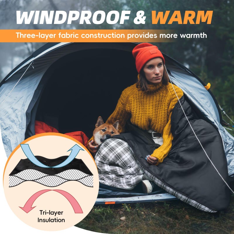 MEREZA Flannel Sleeping Bag for Adults XL, Large Wide Sleeping Bags for Camping Mens Warm Cotton Sleeping Bag 4 Season Warm & Cool Weather with Compression Sack (Black) - Image 3