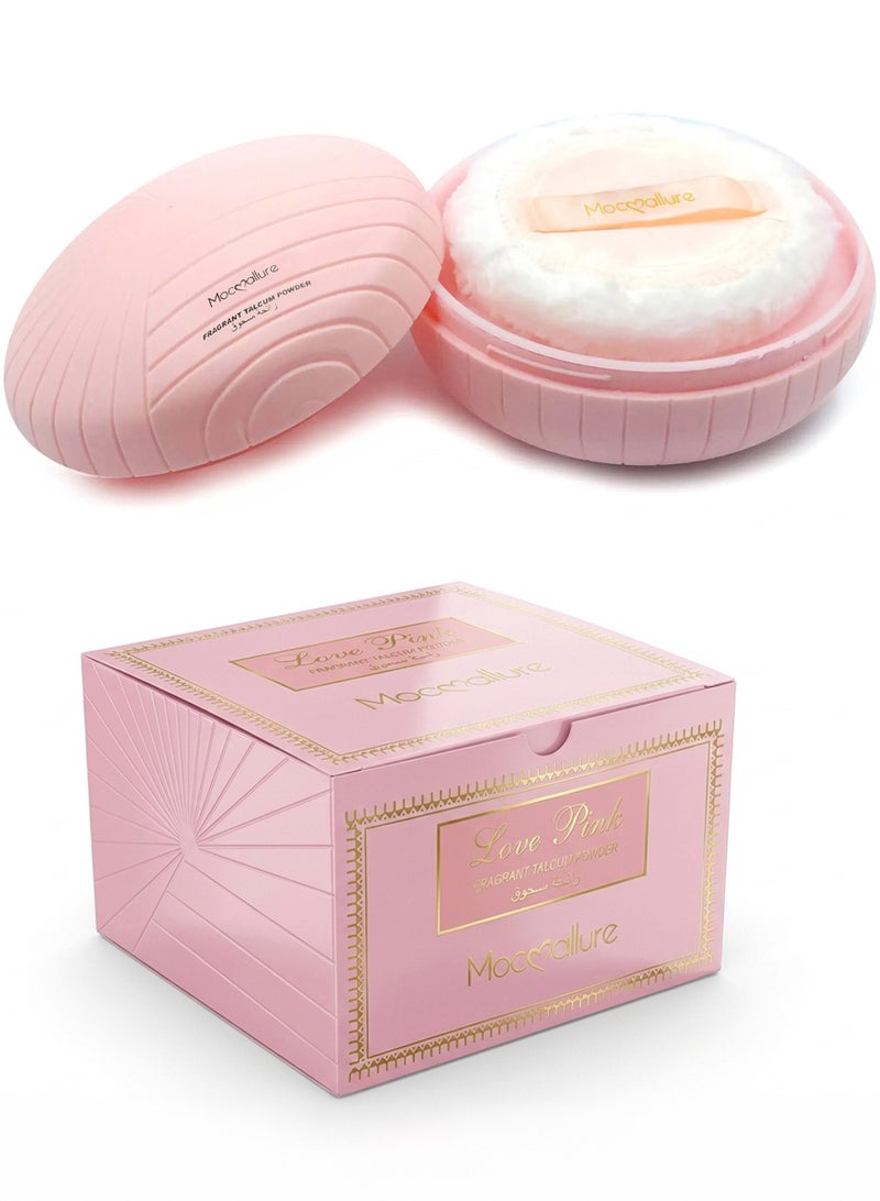 Moc Allure Moccallure Love Pink Fragrant Talcum Powder with Soft Plush Puff - Long-Lasting Floral Scent Body Powder for Skin Softening & Freshness with Large Application Puff in Gift Box 100g (3.5 oz) - Image 1