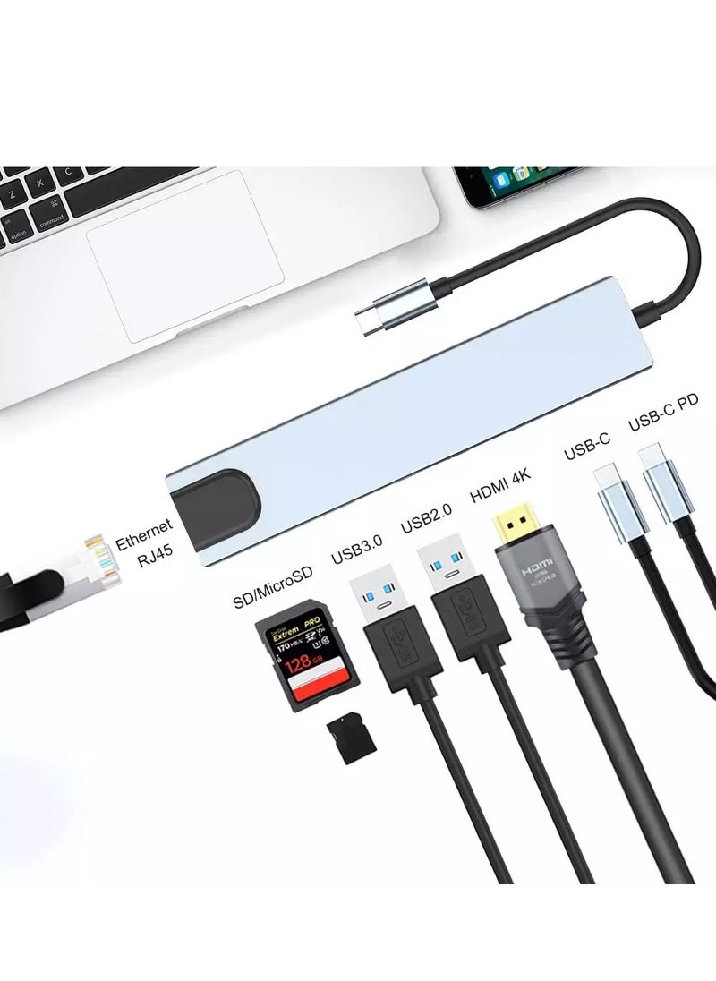 Generic - USB C HUB, 8-Port USB C Adapter with 4K HDMI, RJ45 Ethernet, Type C, Type C PD, USB3.0, USB2.0, SD/TF Card Reader, Support Windows 10, 8.1, Mac OS, Surface Pro, Linux, Chromebook and More - Image 1