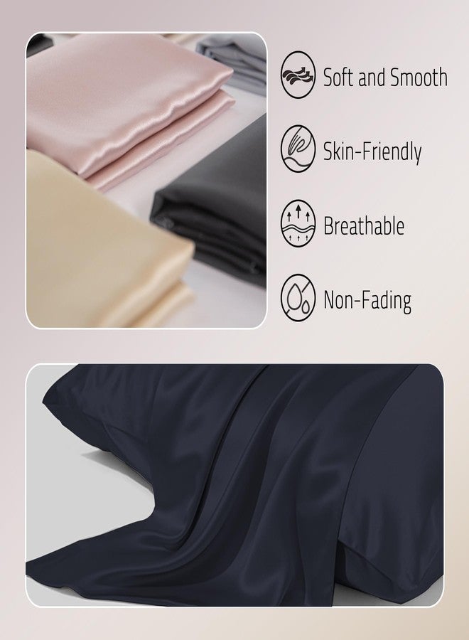 Gabire Mulberry Silk Pillowcase for Hair and Skin Prevent Acne Pillowcase Both Sides Real Silk Pillowcases Organic Silk Pillowcase with Hidden Zipper, Navy Blue, Standard (20"×26") - Image 2
