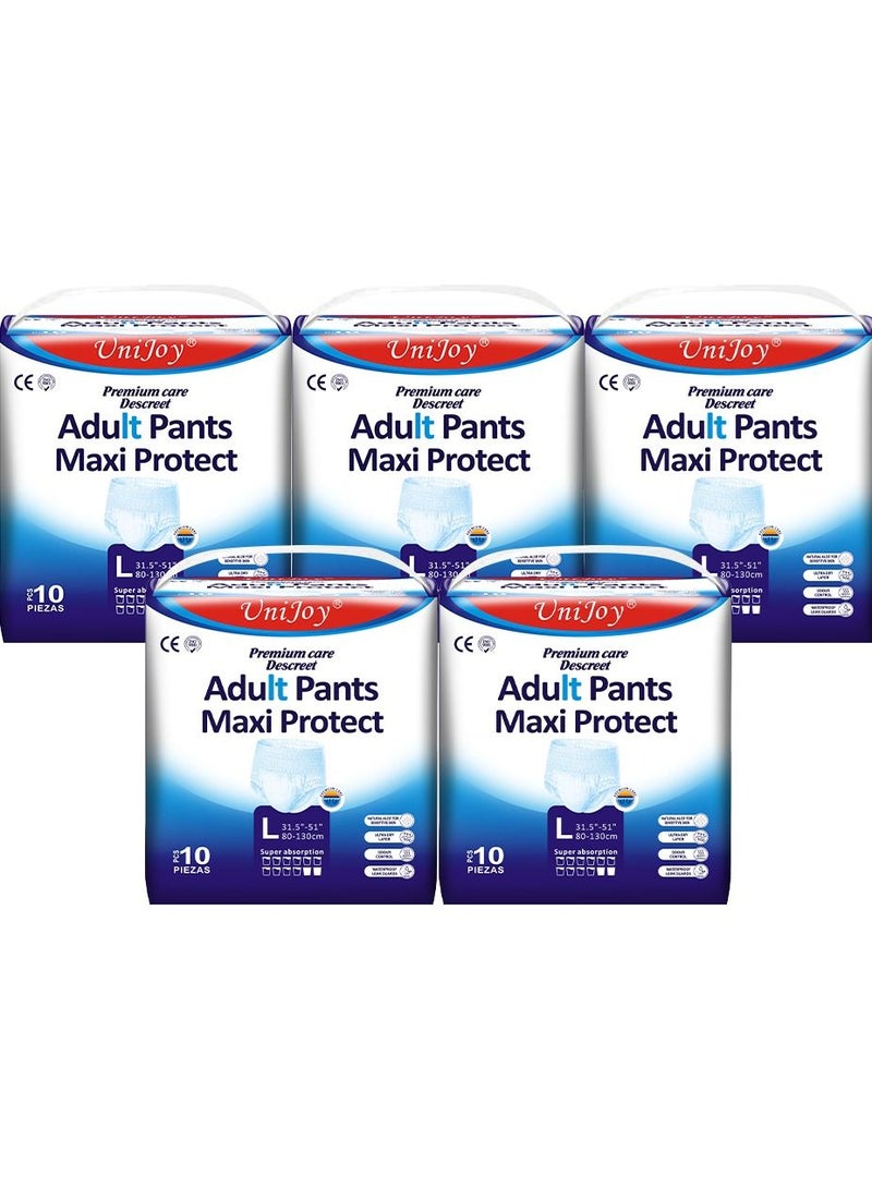 UniJoy 50 Pieces UniJoy Adult Diapers Pull Up / Pant Style Maximum Absorbency, Maximum Overnight Absorbency, Leak Protection, for Men and Women / Unisex, Large – Extra Large (Waist Size 80 cm – 130 cm) - Image 1