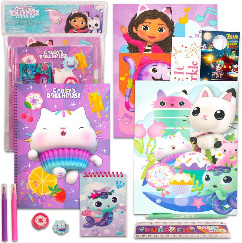DreamWorks Gabbys Dollhouse Stationery Set for Girls  11 Pc Bundle with Folder Notebook Erasers Case Stickers and More  Gabbys Dollhouse School Supplies  - Image 1