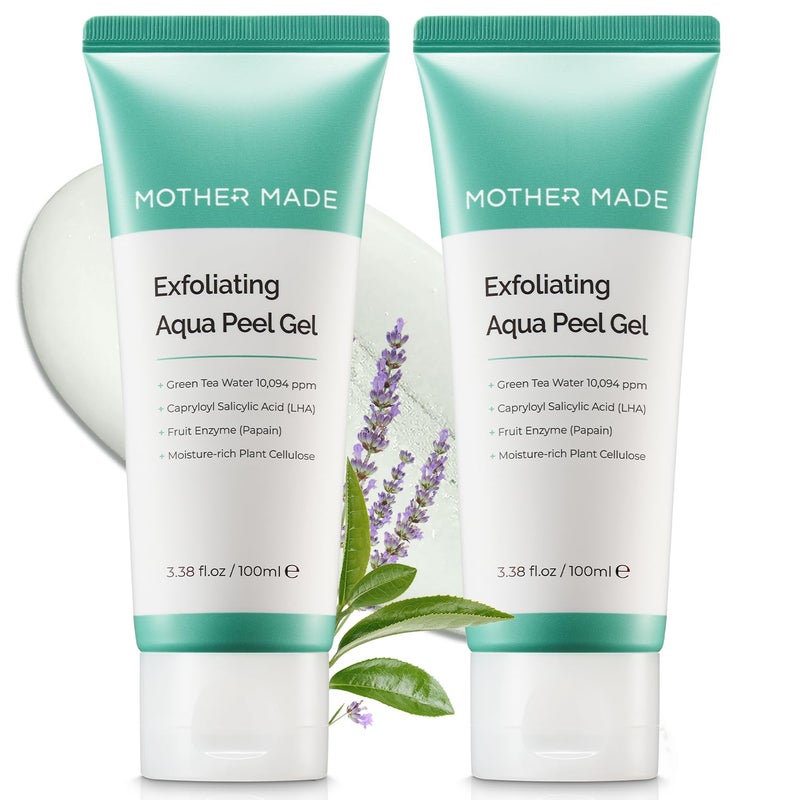 MOTHER MADE LHA Green Tea Exfoliating Aqua Peel Gel Pore Care Gentle Facial Exfoliator Dead Skin Remover Natural Cellulose for Peeling Vegan Korean Skincare 2 Pack 100ml 338 floz