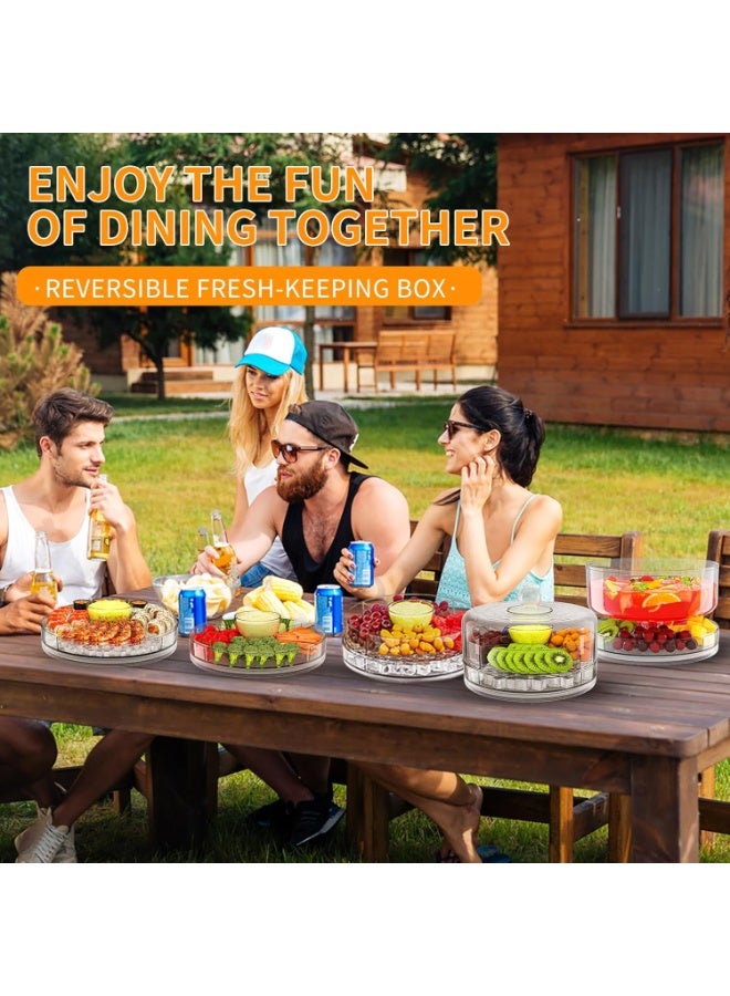 Bukela Multifunctional Serving Tray, Compact Chilled Serving Tray with Clear Rotating Lid, 9 Inch Fruit Platter Tray for Parties and Small Cake, Four Compartment Platter for Veggie Sushi Snacks Cupcakes - Image 5