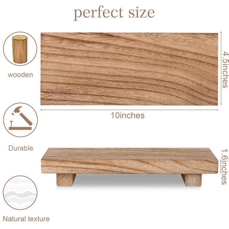 zoocatia Small Wood Tray Pedestal Stand Farmhouse Bathroom Decor Decorative Wooden Riser Kitchen Soap Dish Holder for Vanity, Counter, Sink, 10" x 4.5" - Brown - Image 5