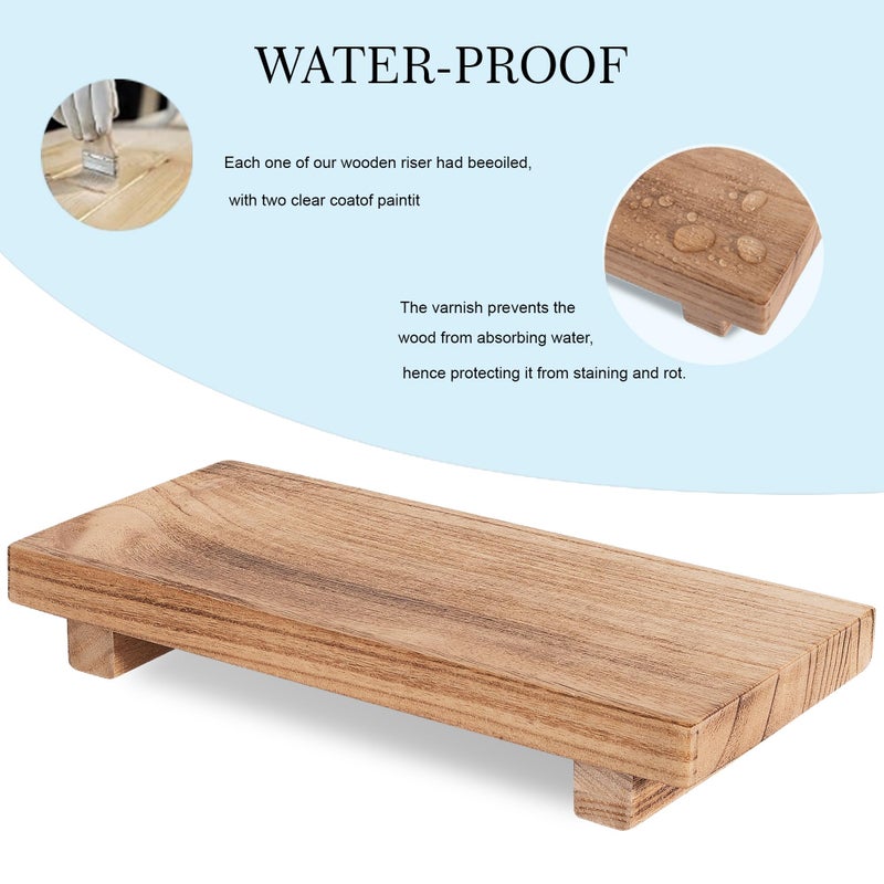 zoocatia Small Wood Tray Pedestal Stand Farmhouse Bathroom Decor Decorative Wooden Riser Kitchen Soap Dish Holder for Vanity, Counter, Sink, 10" x 4.5" - Brown - Image 4