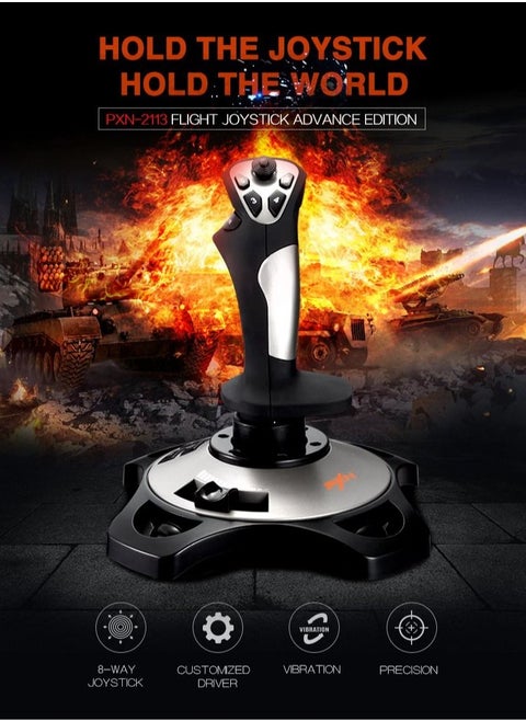 2113 Pro - USB Flight Stick PC Joystick Controller Simulator Gamepad Wired Gaming Control for Flight Stick Simulation Games, Advanced Throttle 4 Axis 8 Way HAT Switch, for Windows XP/VISTA/7/8/10