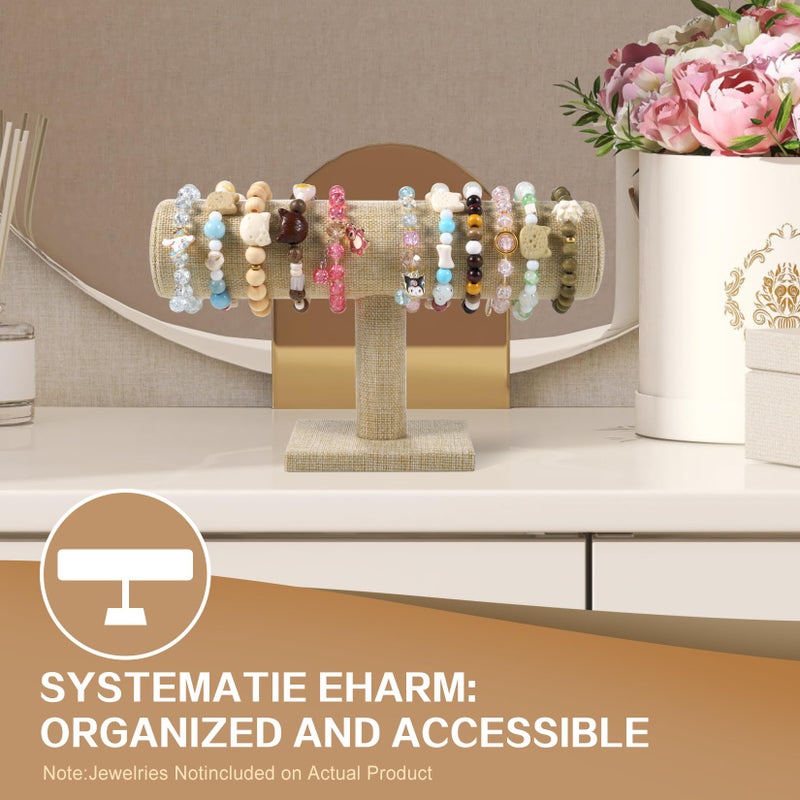 RingsTown T-Bar Bracelet Display Stand for Selling, Jewelry Storage, Bracelet Holder Stand, Earring, Bangle, Jewelry Business Supplies, Watch holder for Women & Men (Yellow Linen) - Image 3