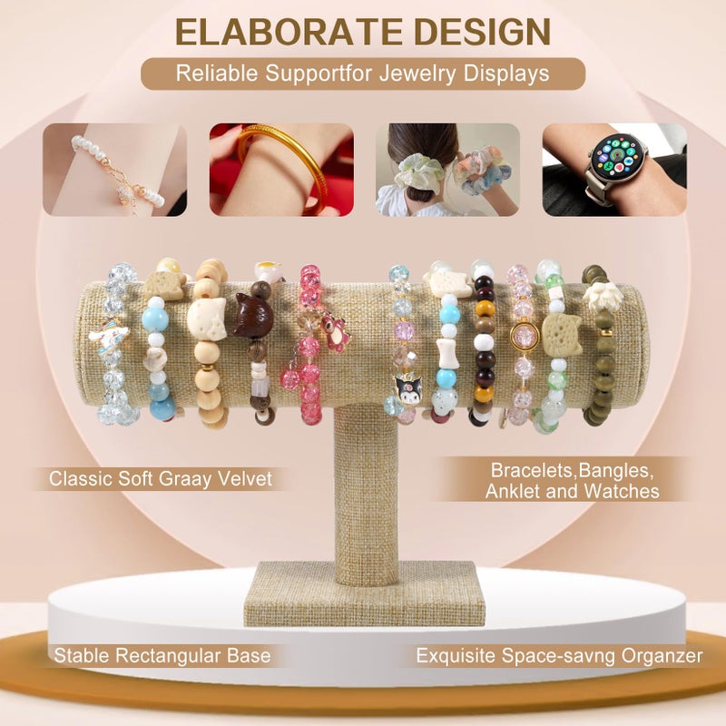 RingsTown T-Bar Bracelet Display Stand for Selling, Jewelry Storage, Bracelet Holder Stand, Earring, Bangle, Jewelry Business Supplies, Watch holder for Women & Men (Yellow Linen) - Image 5