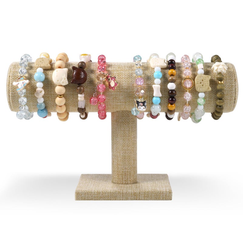 RingsTown T-Bar Bracelet Display Stand for Selling, Jewelry Storage, Bracelet Holder Stand, Earring, Bangle, Jewelry Business Supplies, Watch holder for Women & Men (Yellow Linen) - Image 1