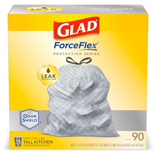 Glad Trash Bags, ForceFlex Protection Series Tall Kitchen Garbage Bags, 13 Gal, Unscented OdorShield, 90 Ct (Package May Vary) - Image 1