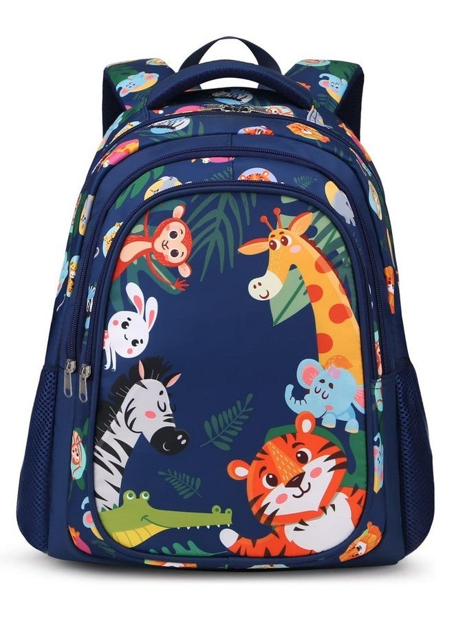Frantic Waterproof Polyester 26 L 3 Compartment School Backpack With Pencil/Staionery Pouch School Bag Class 1 to 8 Daypack Picnic Bag For School Going Boys & Girls(RR_Full_Blue_Animals_24_B) - Image 1