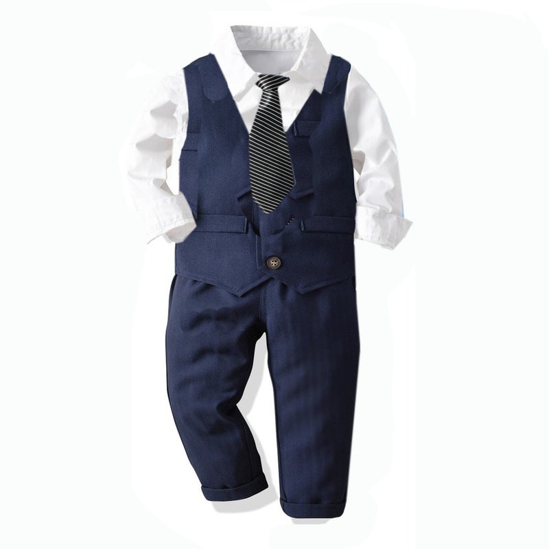 Boys Formal Suit Set Gentleman Vest Shirt Pants White 