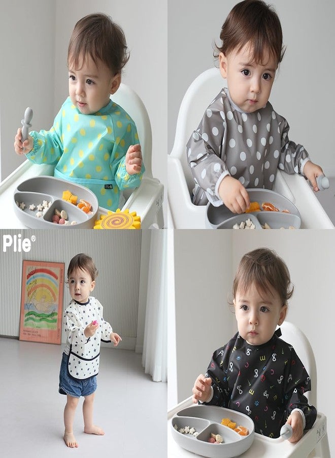 بليي مريلة Plie طويلة الأكمام مقاومة للماء للأطفال الصغار - مريلة ناعمة لتناول الطعام، مناسبة لوقت إطعام الطفل، والتغذية الذاتية، والرسم، واللعب الفوضوي، خالية من مادة BPA، سهلة التنظيف (من 6 إلى 24 شهرًا) - أزرق/جرو - Image 4
