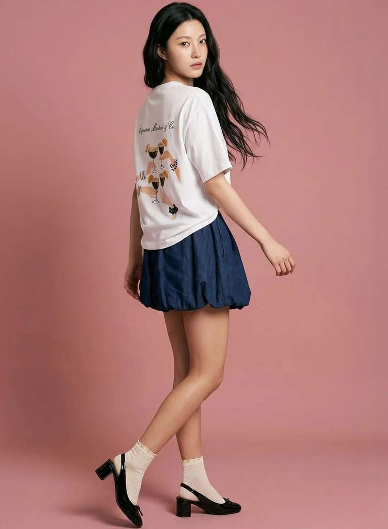 دينيس لينغو Women White 100% Cotton Printed Regular Fit T-Shirt