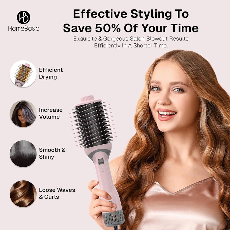 Home Basic HOMEBASIC 1200W Hot Air Brush For Women, Hair Straightening Brush/Dryer/Volumizer/Curler Comb, 3 Heat & Speed Settings+ Cool Option, 360° Airflow, Ceramic Plates, Auto Shut-Off, for Frizz Free Hair - Image 4