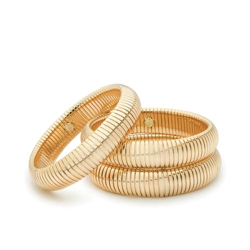 Ettika Gold Bangle Bracelets For Women. Chunky Gold Bracelets, Set of 3Pcs Flex Snake Chain Stretch Gold Tone Plated Bangles. Birthday Gifts - Image 1