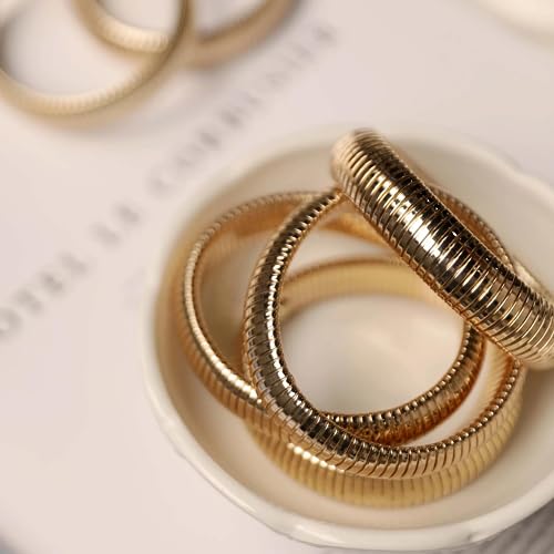 Ettika Gold Bangle Bracelets For Women. Chunky Gold Bracelets, Set of 3Pcs Flex Snake Chain Stretch Gold Tone Plated Bangles. Birthday Gifts - Image 4