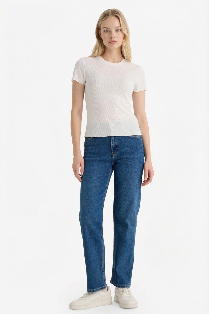 DeFacto White Woman Fitted Ribbed T-Shirt Casual - Image 2