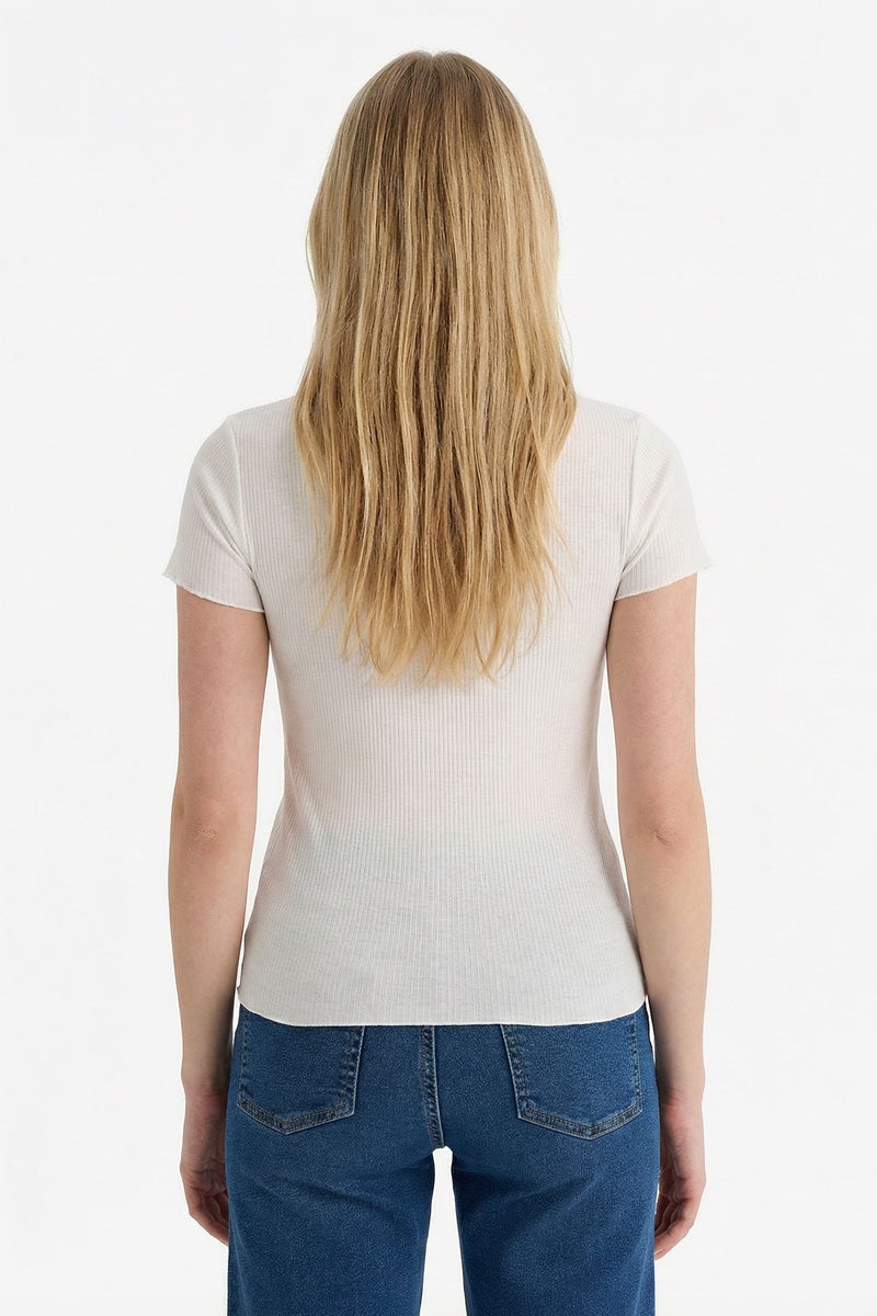 DeFacto White Woman Fitted Ribbed T-Shirt Casual - Image 5
