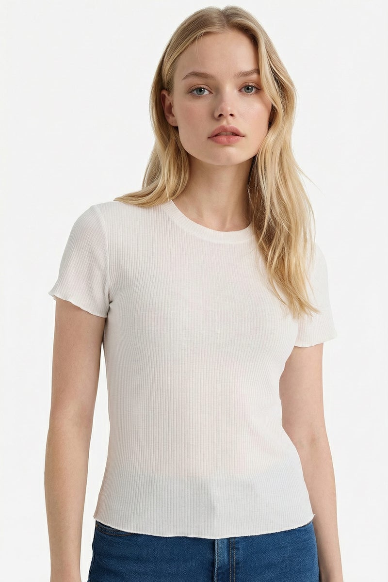DeFacto White Woman Fitted Ribbed T-Shirt Casual - Image 1