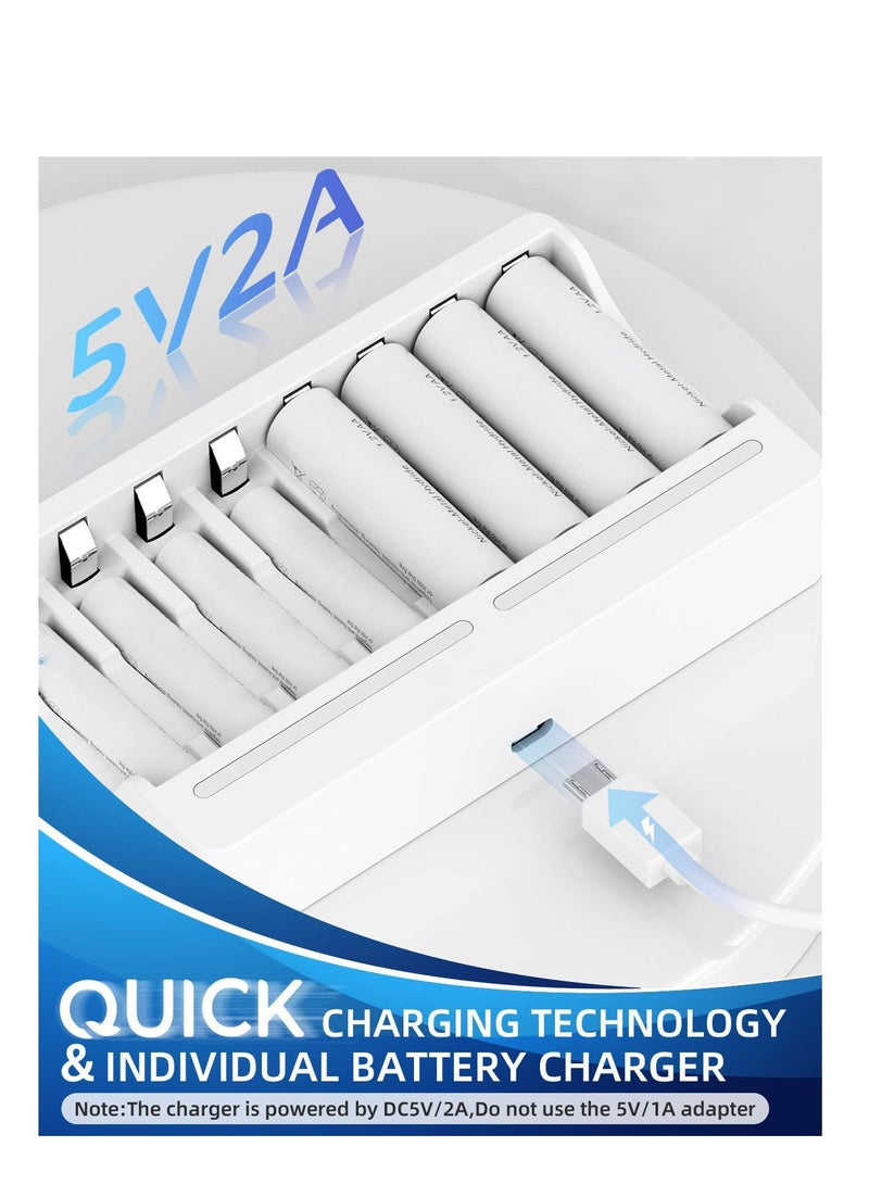 8-Slot Fast Battery Charger for AA/AAA Ni-MH Rechargeable Batteries, 5V 2A Micro USB Input, Intelligent Detection Technology for Efficient Charging. - Image 2