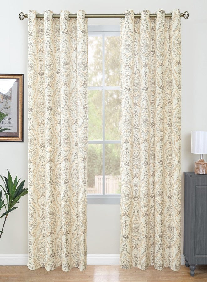 LAMIT French Country Yellow Linen Curtains for Living Room, 84 Inch Length Vintage Damask Floral Printed Curtains Grommet Light Filtering Rustic Cottage Drapes, 2 Panels, Each 52 x 84 Inch - Image 3