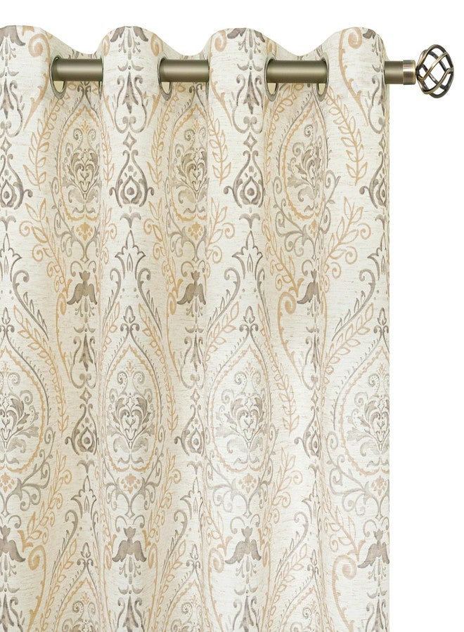 LAMIT French Country Yellow Linen Curtains for Living Room, 84 Inch Length Vintage Damask Floral Printed Curtains Grommet Light Filtering Rustic Cottage Drapes, 2 Panels, Each 52 x 84 Inch - Image 1