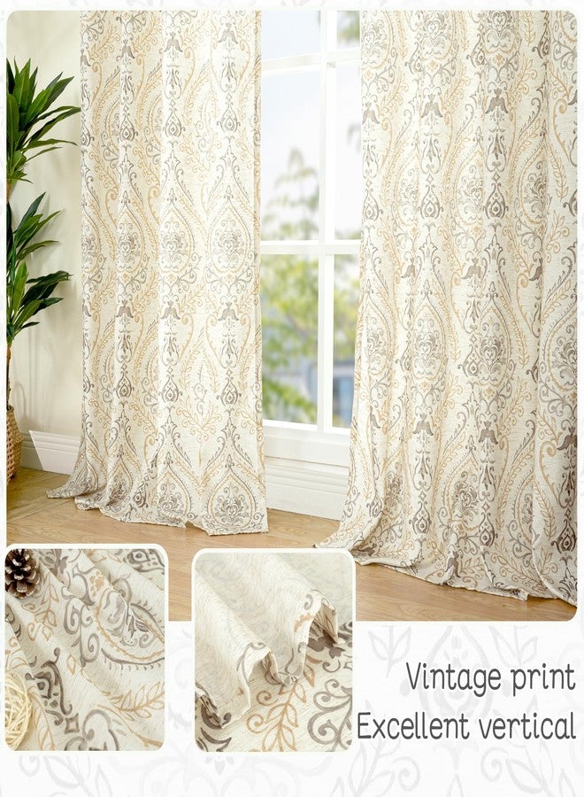 LAMIT French Country Yellow Linen Curtains for Living Room, 84 Inch Length Vintage Damask Floral Printed Curtains Grommet Light Filtering Rustic Cottage Drapes, 2 Panels, Each 52 x 84 Inch - Image 5