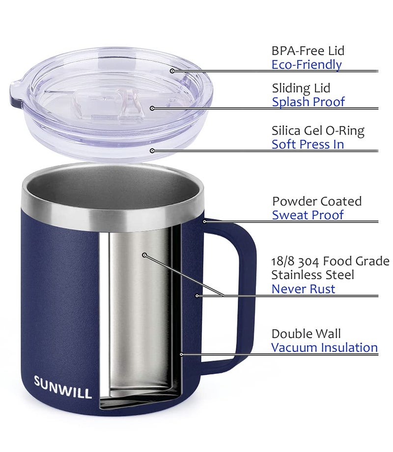 SUNWILL SUNWILL 14 oz Coffee Mug Set of 4  Vacuum Insulated Camping Mug with Lid  Double Wall Stainless Steel Travel Tumbler Cup  Reusable Mug  Powder Coated Navy Blue - Image 2