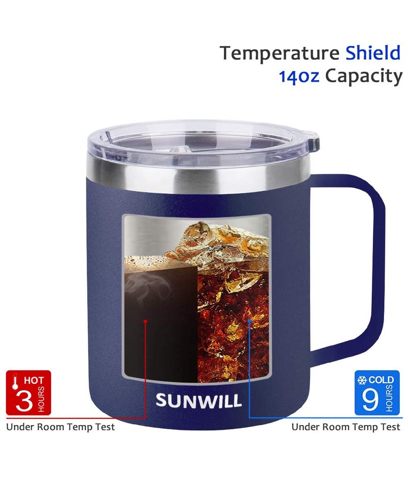 SUNWILL SUNWILL 14 oz Coffee Mug Set of 4  Vacuum Insulated Camping Mug with Lid  Double Wall Stainless Steel Travel Tumbler Cup  Reusable Mug  Powder Coated Navy Blue - Image 3