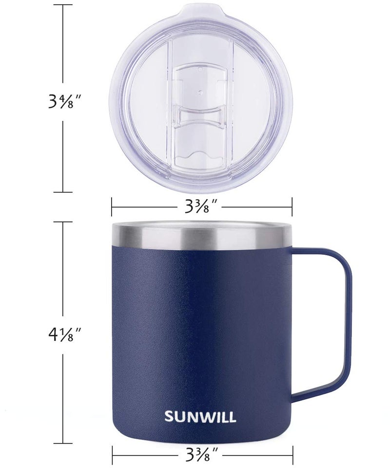 SUNWILL SUNWILL 14 oz Coffee Mug Set of 4  Vacuum Insulated Camping Mug with Lid  Double Wall Stainless Steel Travel Tumbler Cup  Reusable Mug  Powder Coated Navy Blue - Image 4
