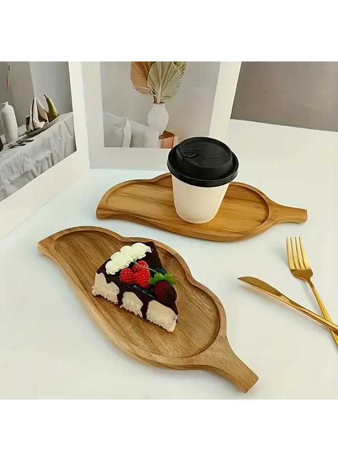 Irregular Leaf Handle Wooden Serving Tray Washable Reusable Easy Clean - Image 3