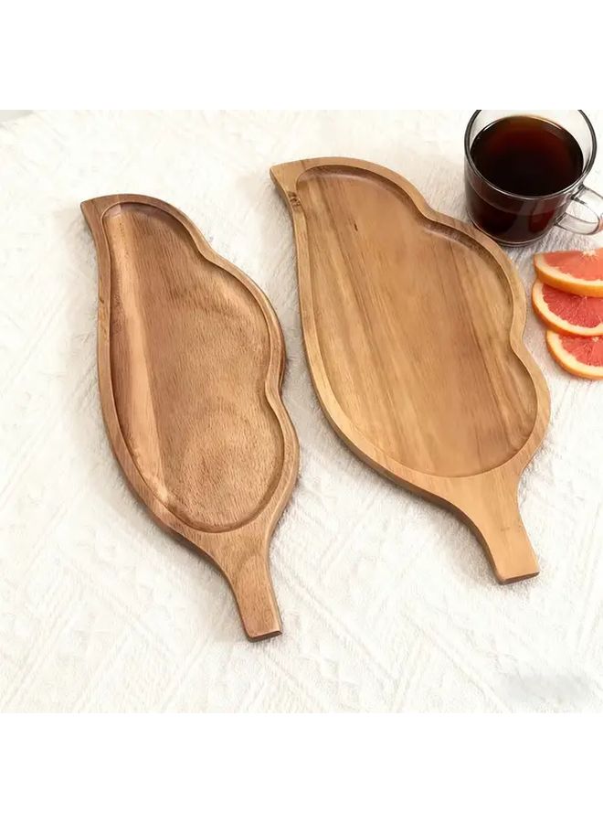 Irregular Leaf Handle Wooden Serving Tray Washable Reusable Easy Clean - Image 1